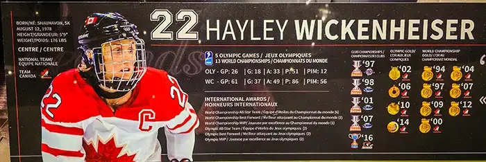 Hayley Wickenheiser summary of achievements in the Hockey Hall of Fame Museum. 
