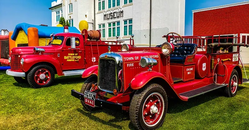 Vintage fire trucks outside the Fred Light Museum in Battleford, SK. 